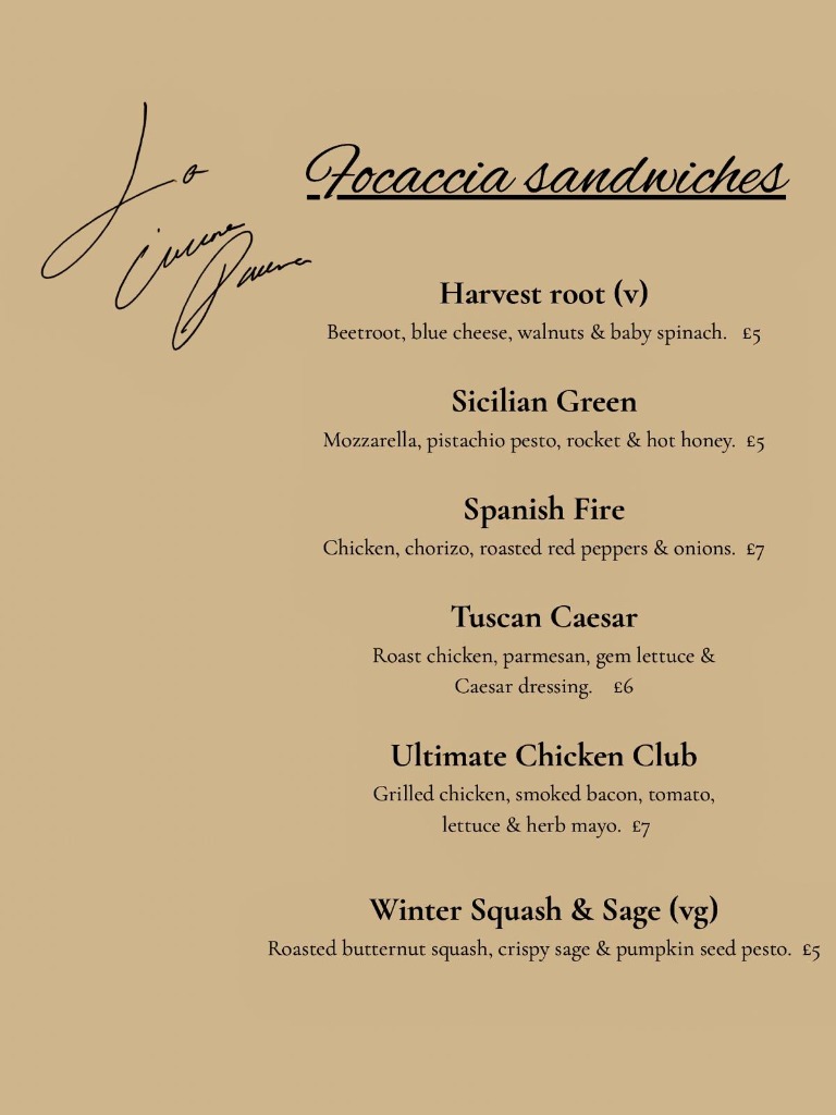 La Cucina Povera menu card